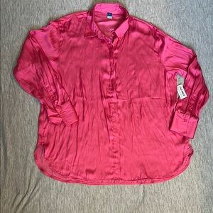NWT Old Navy Pink Silky Casual Button Down Shirt